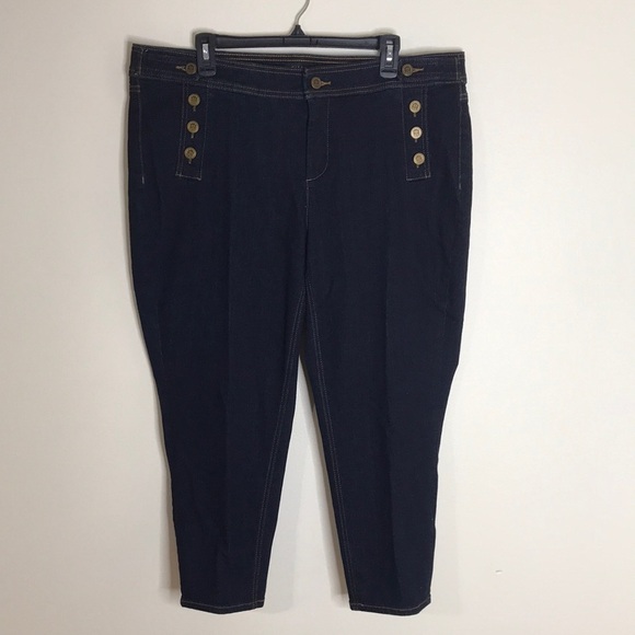 Talbots dark wash denim Capri jeans with button details along sides size 18 WP - Picture 1 of 11
